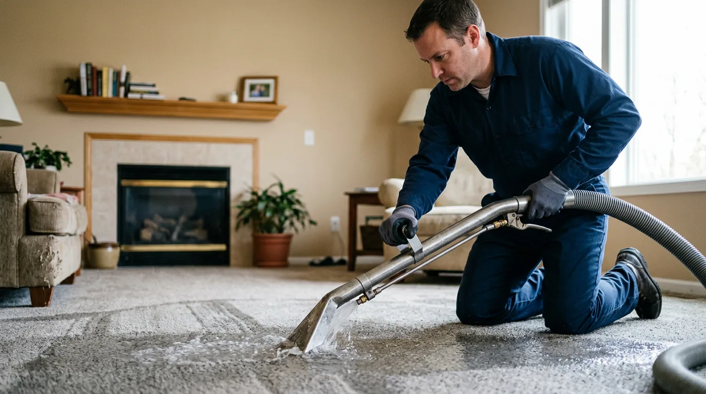 Water damage restoration technician working near Newton Center, MA